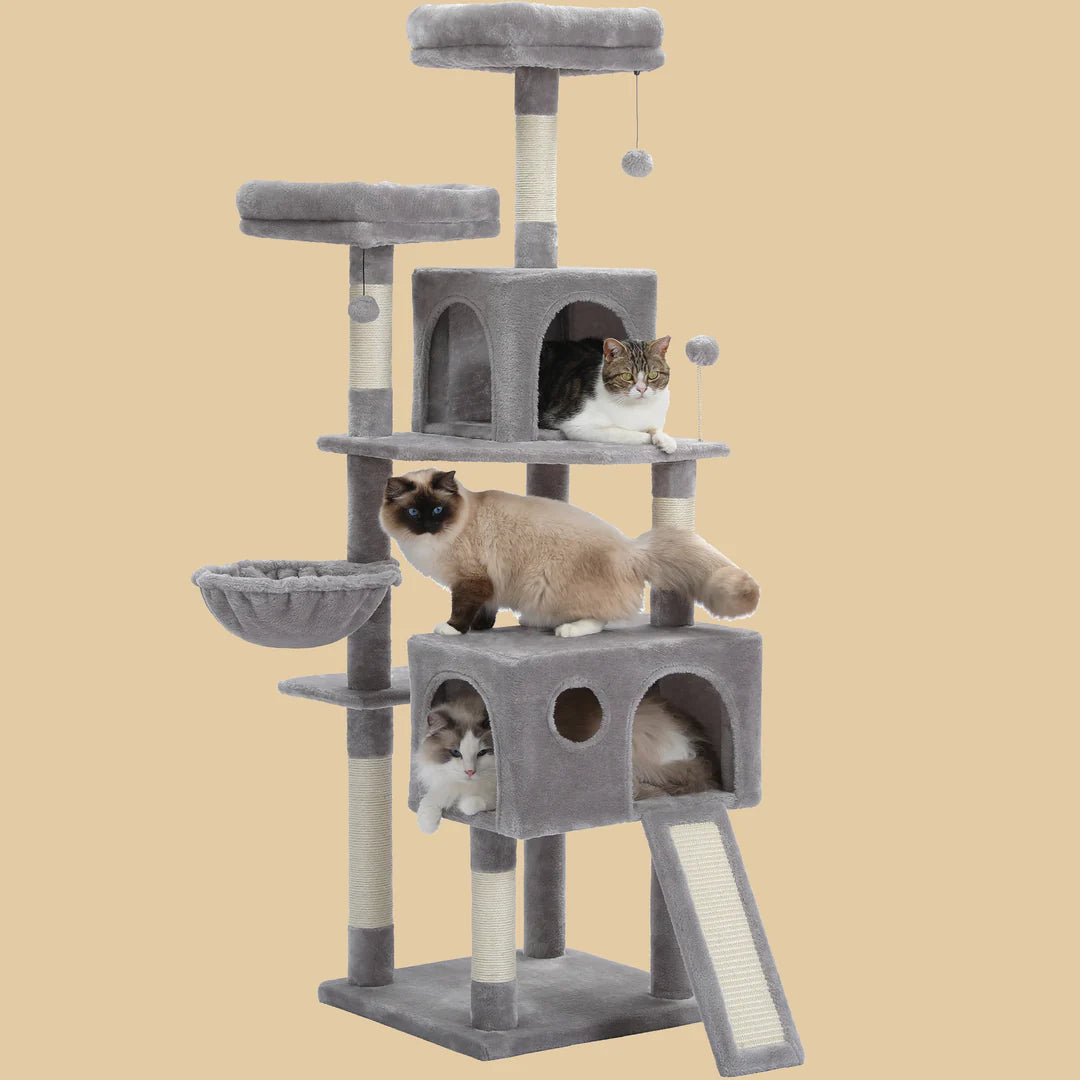 Pejam 64" Multi-Level Plush Cat Tree Large Cat Tower