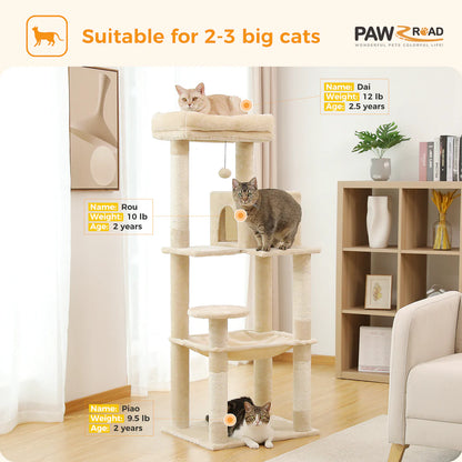 Pejam 56.3" Plush Sisal Scratcher with 2 Door Condo House Cat Tree