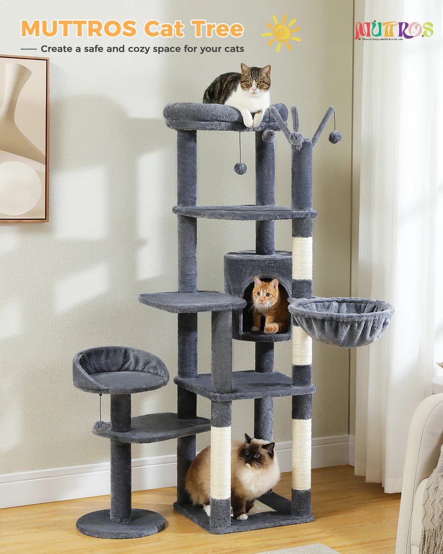 Large hammock on cat tree for lounging cats