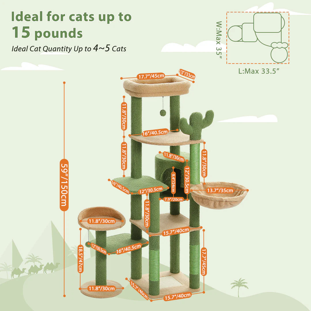 Close-up of the scratching post on 
modern cactus cat tree