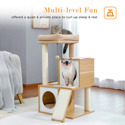 Pejam 35" Inches Wooden Medium Cat Tree House