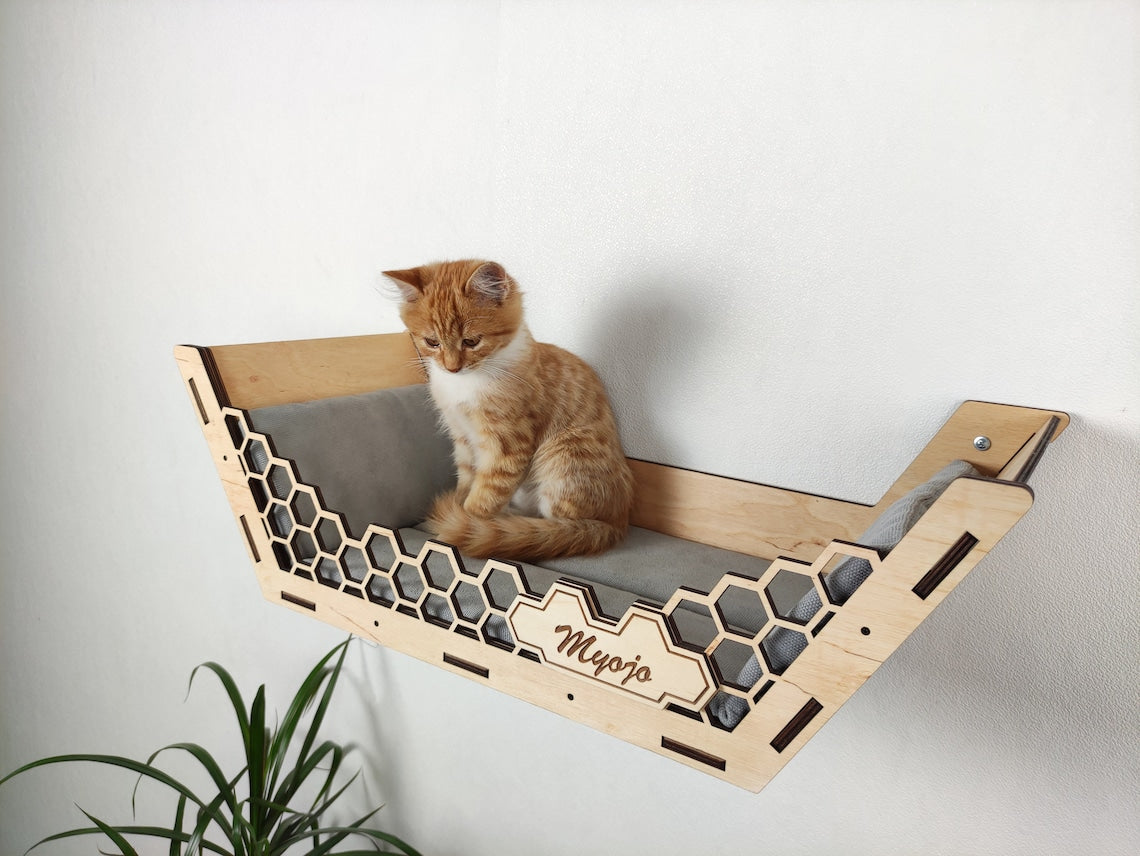 Wall-mounted cat shelf with extra-wide platforms for large cats