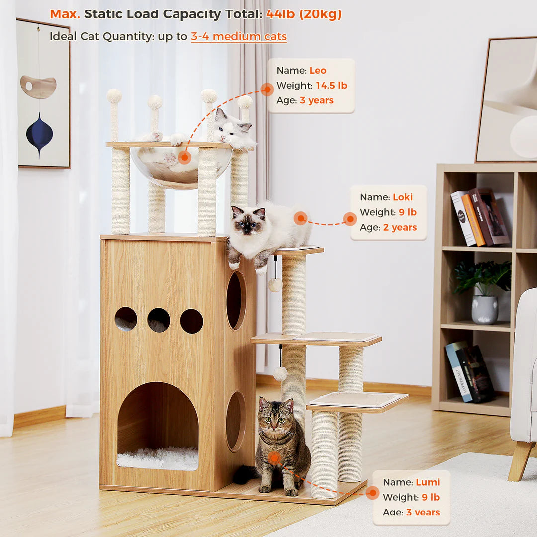 Pejam 51" Extra Tall Sky-Castle Design Wooden Modern Luxury Cat Tree