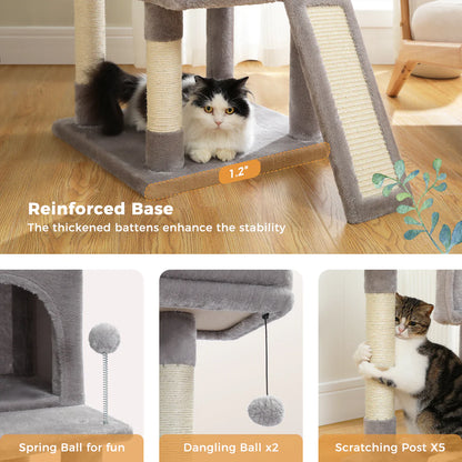 Pejam 64" Multi-Level Plush Cat Tree Large Cat Tower