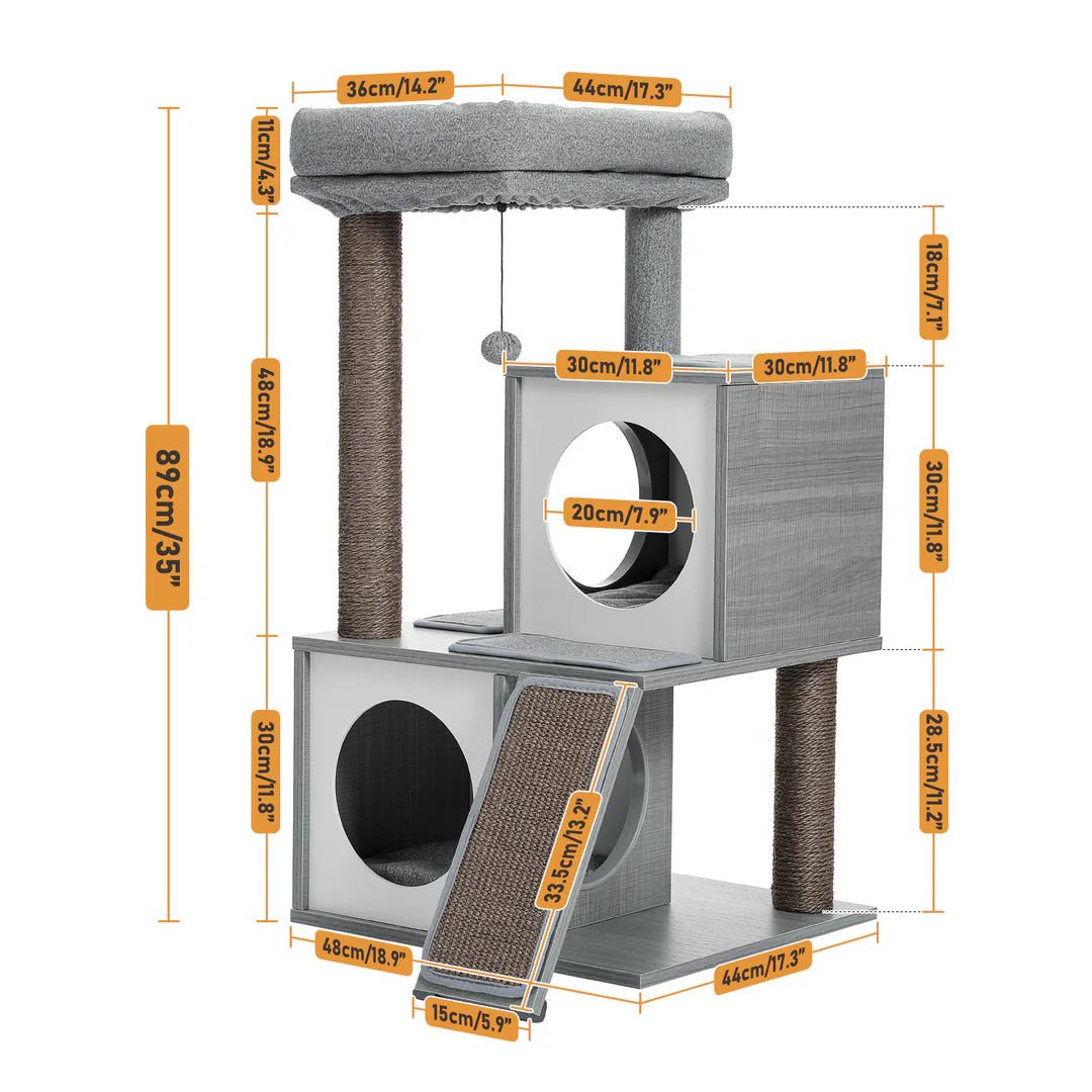 Pejam 35" Inches Wooden Medium Cat Tree House