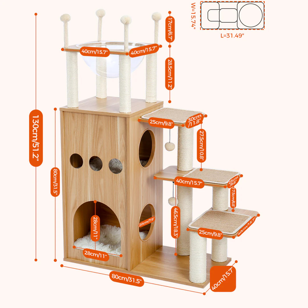 Pejam 51" Extra Tall Sky-Castle Design Wooden Modern Luxury Cat Tree