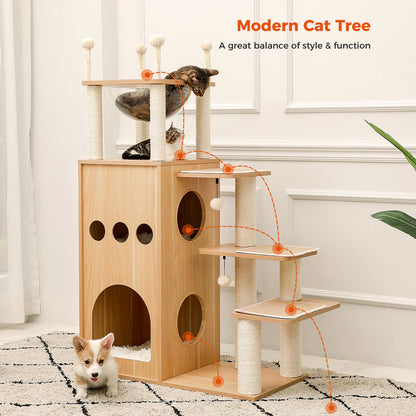 Pejam 51" Extra Tall Sky-Castle Design Wooden Modern Luxury Cat Tree