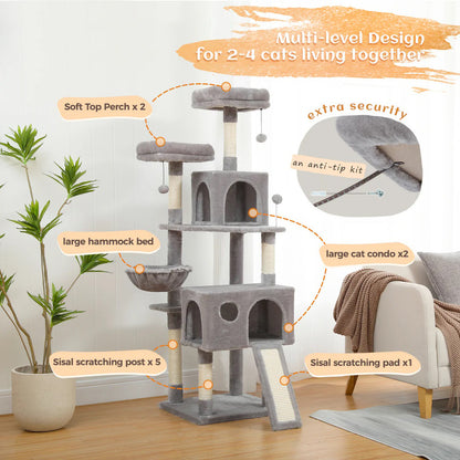 Pejam 64" Multi-Level Plush Cat Tree Large Cat Tower