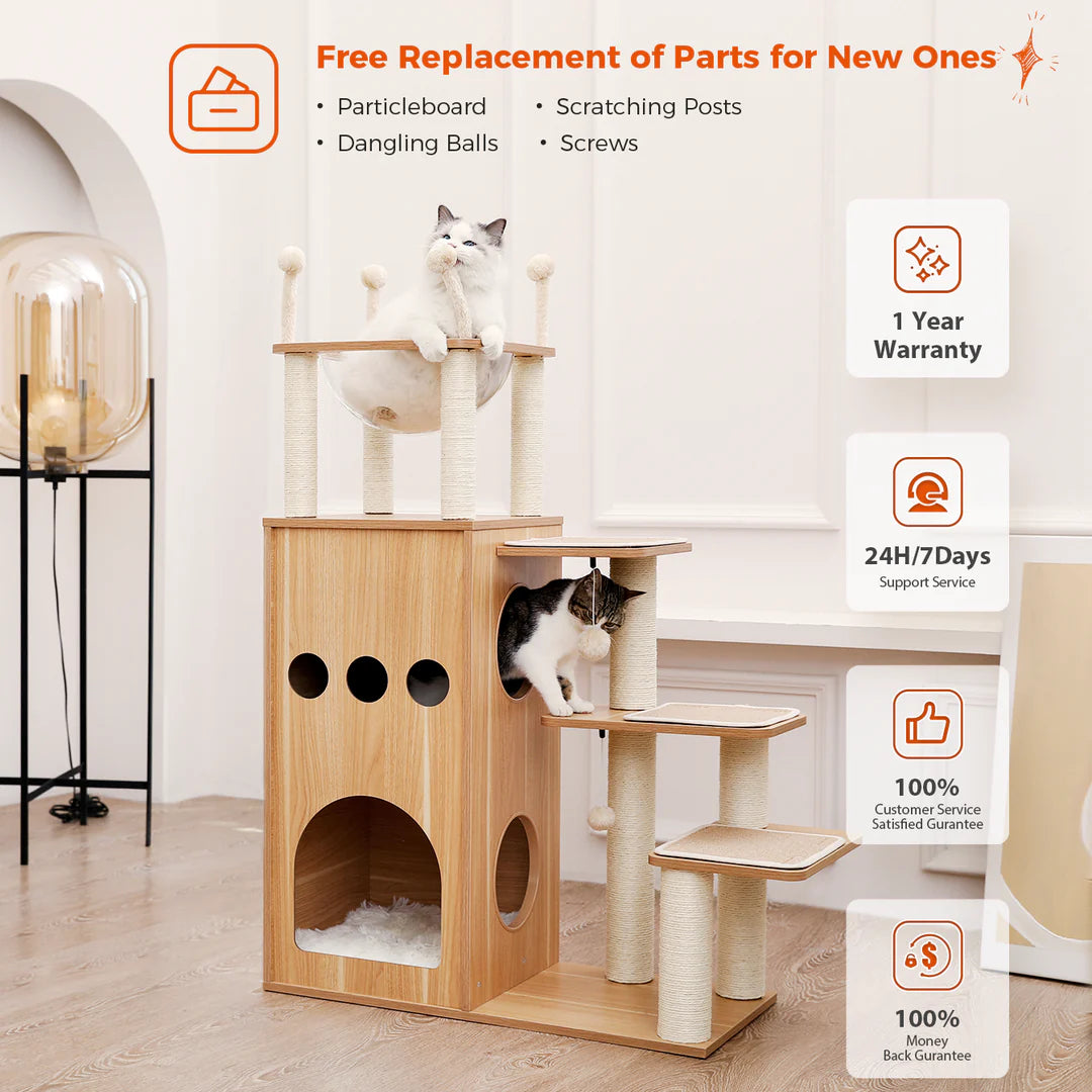 Pejam 51" Extra Tall Sky-Castle Design Wooden Modern Luxury Cat Tree