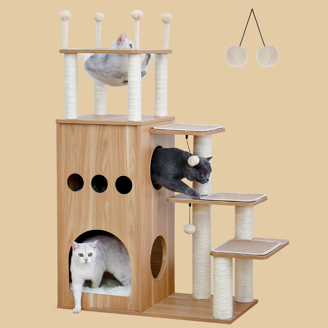 Pejam 51" Extra Tall Sky-Castle Design Wooden Modern Luxury Cat Tree