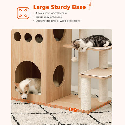 Pejam 51" Extra Tall Sky-Castle Design Wooden Modern Luxury Cat Tree