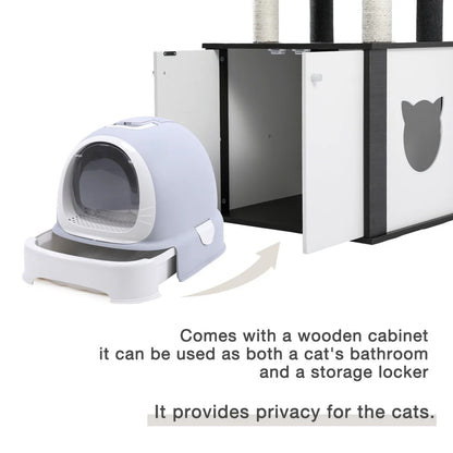 Side view of cat condo with integrated litter box