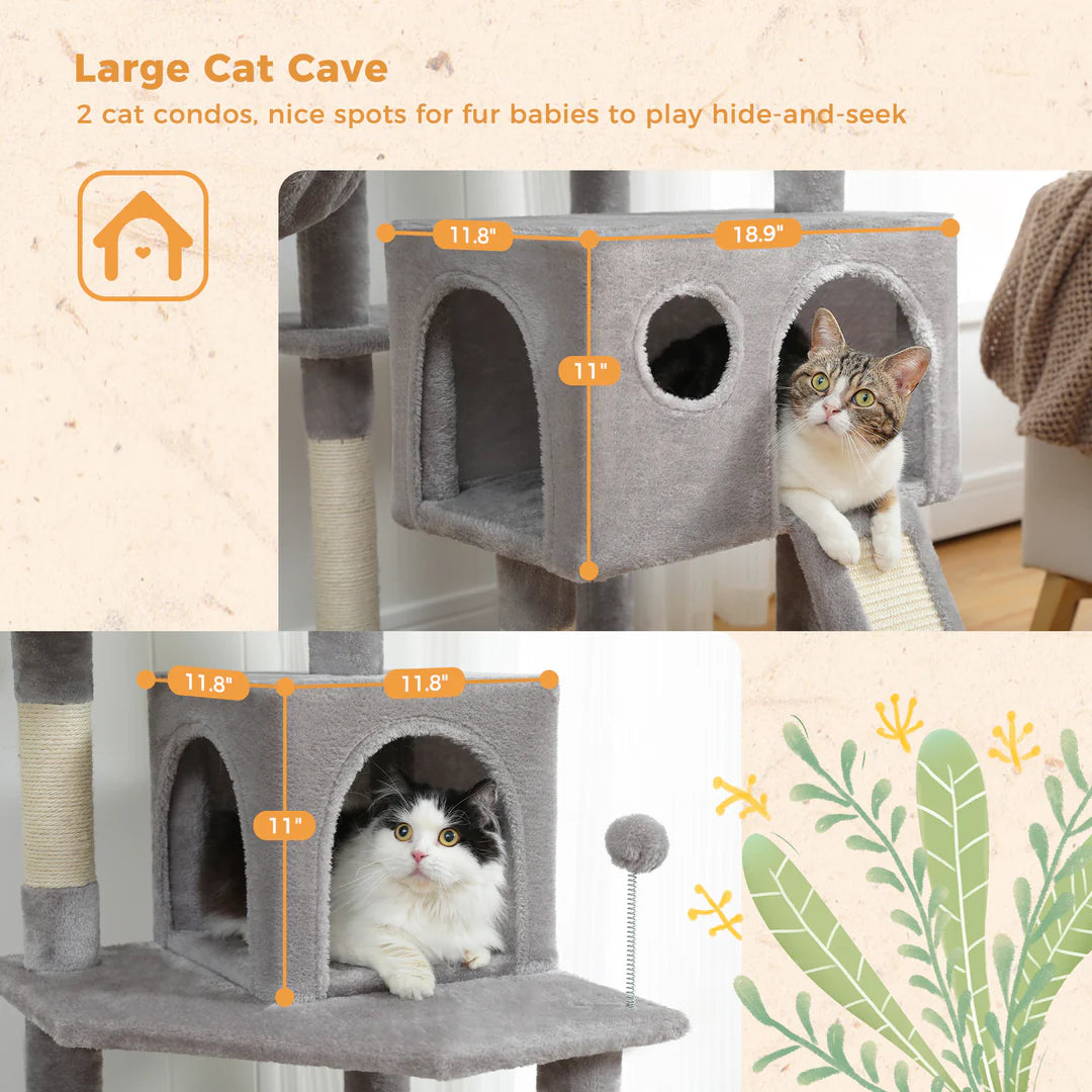 Pejam 64" Multi-Level Plush Cat Tree Large Cat Tower